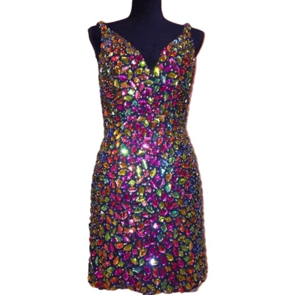 Luxury Couture Designer Crystals Beaded Runway Glamorous Cocktail Party Dress NW - Picture 1 of 12